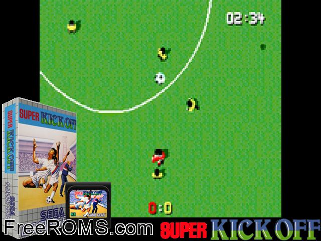 Super Kick Off Jap Game Gear game showing 3D box cover and gameplay screenshot